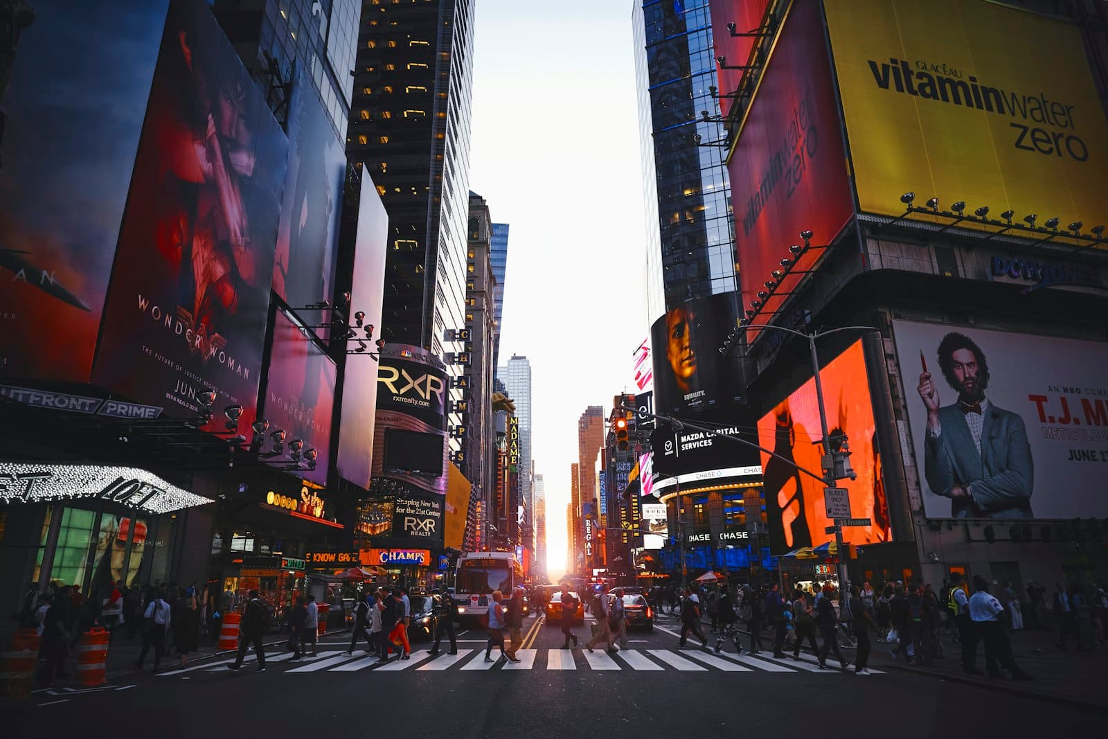 Times Square in New York at sunset
