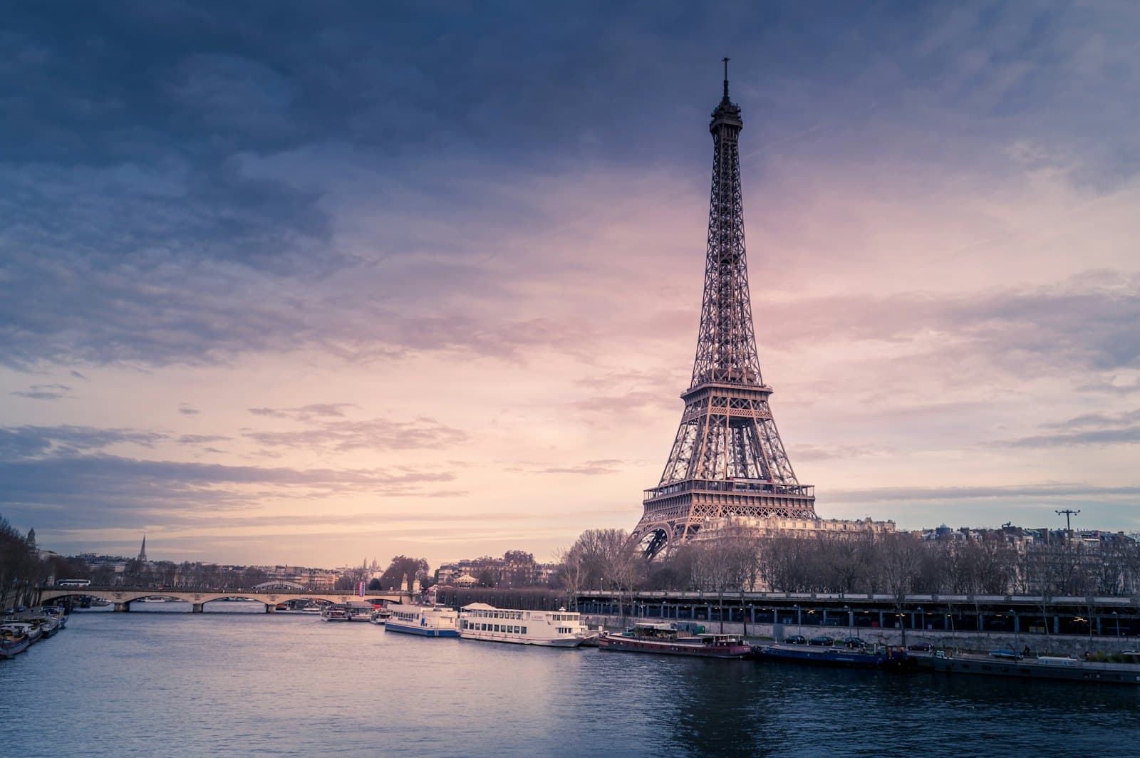 The Eiffel Tower at dusk in Paris